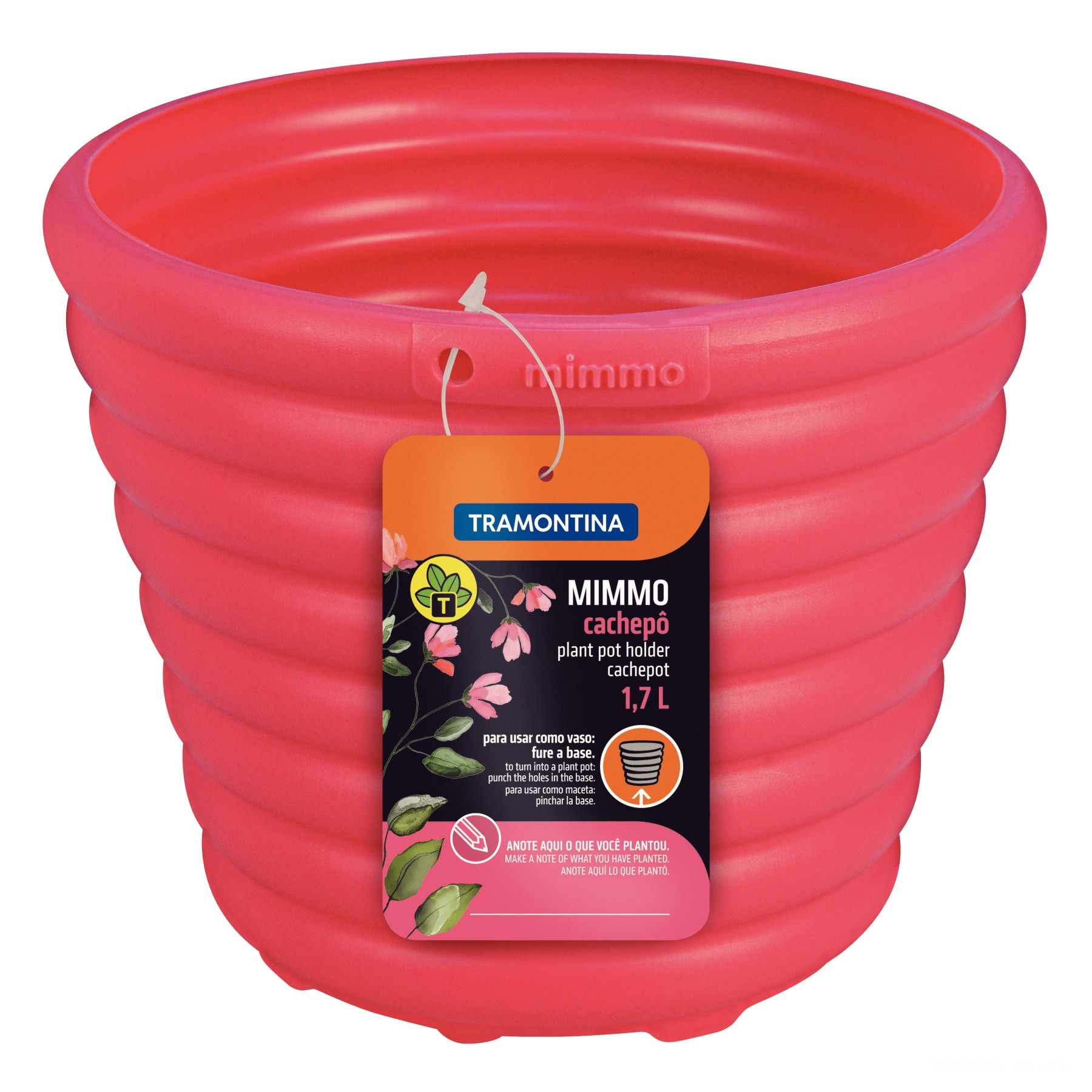 Cachepô Vaso Mimmo em Plástico Rosa 1,7 L