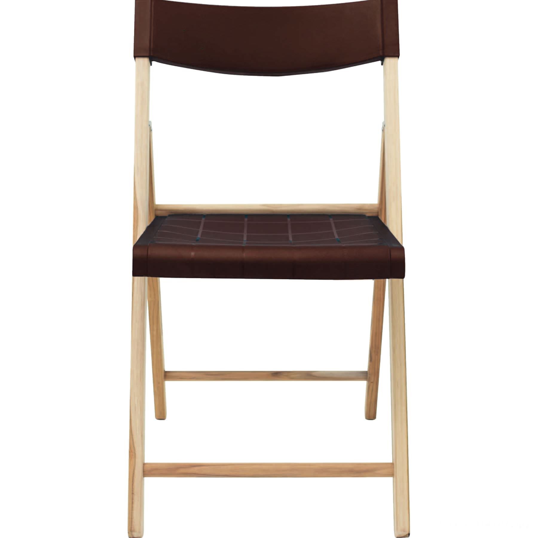 Cadeira de madeira dobrável potenza em madeira teca com acabamento natural assento e enco