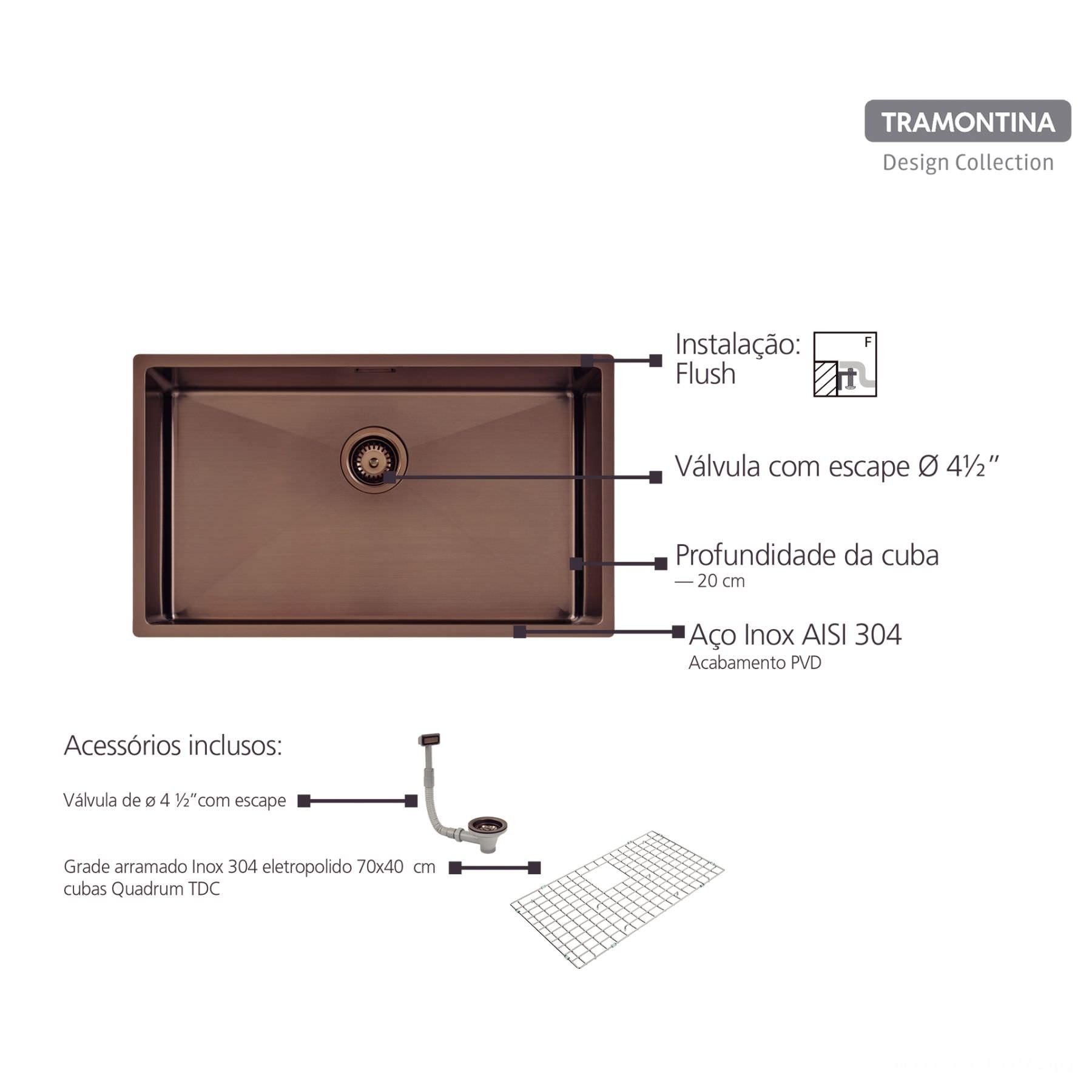 Cuba Design Collection Quadrum em Aço Inox com Revestimento PVD Black 70x40 cm