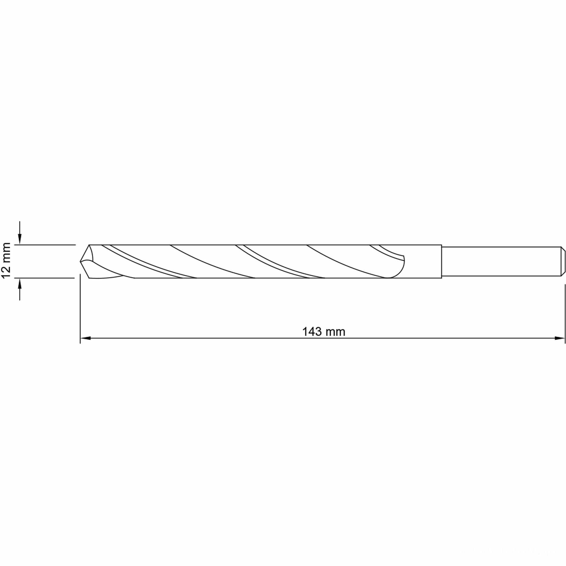 Broca para Aço 12x143 mm em Aço Rápido HSS DIN 338 para Uso Doméstico